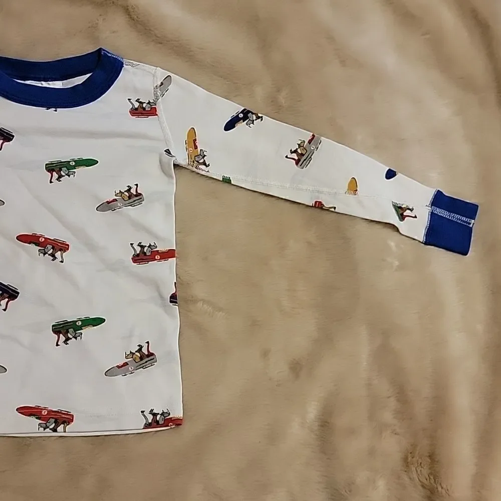 HANNA ANDERSSON 2-PIECE WHITE SNOWMOBILE PAJAMAS, SIZE 4 - 100% ORGANIC COTTON